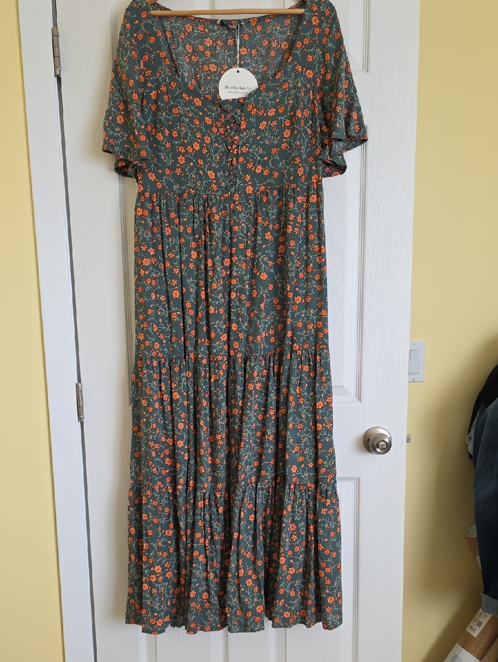 Harvest Floral Maxi Dress - Green with Orange Floral